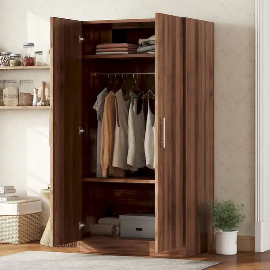 Wooden Wardrobe Armoire with 3 Storage Shelves by Harper&Bright Designs