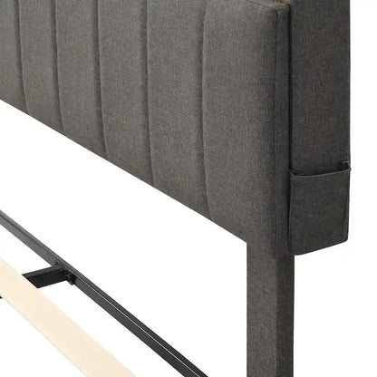 Upholstered Platform Bed with Storage Headboard and USB Port