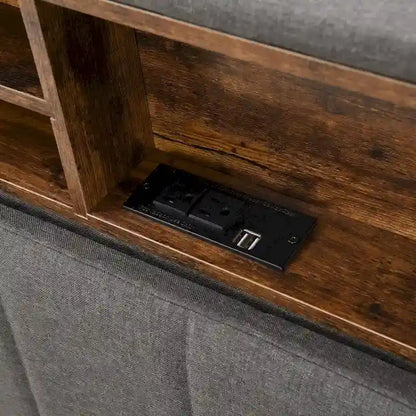 Upholstered Platform Bed with Storage Headboard and USB Port