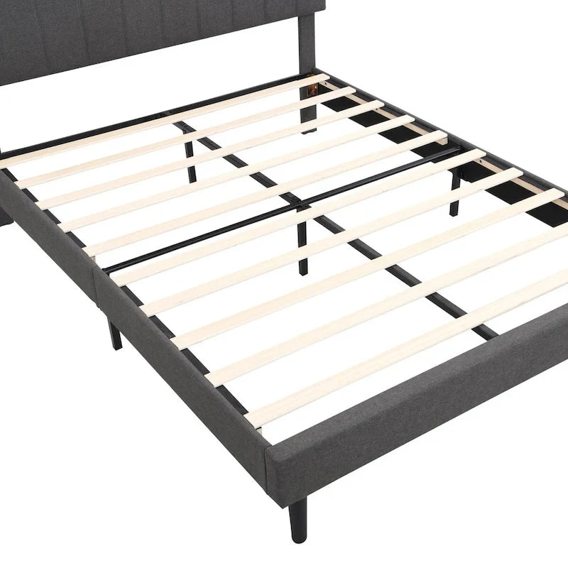 Upholstered Platform Bed with Storage Headboard and USB Port