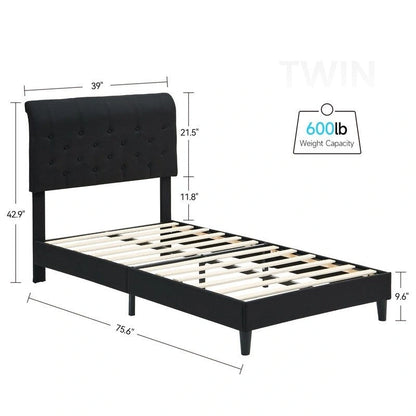 Twin Size Bed Frame with Curved Upholstered Headboard