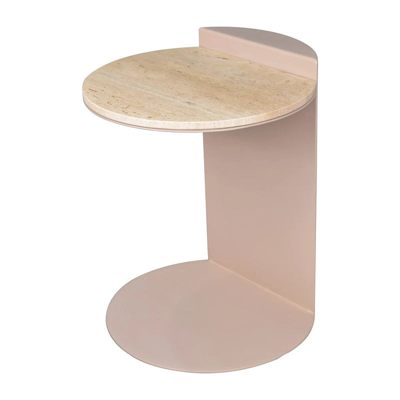 Javier 20 Contemporary Natural Marble/Metal Handmade C-Shaped End Table, Beige/Pink Beige, by JONATHAN Y.