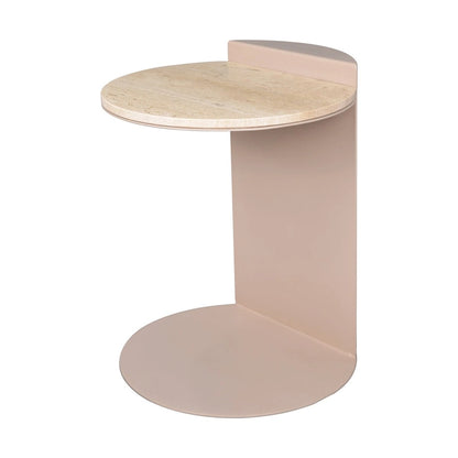 Javier 20 Contemporary Natural Marble/Metal Handmade C-Shaped End Table, Beige/Pink Beige, by JONATHAN Y.