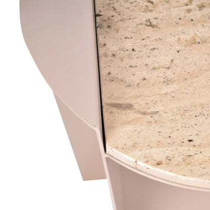 Javier 20 Contemporary Natural Marble/Metal Handmade C-Shaped End Table, Beige/Pink Beige, by JONATHAN Y.