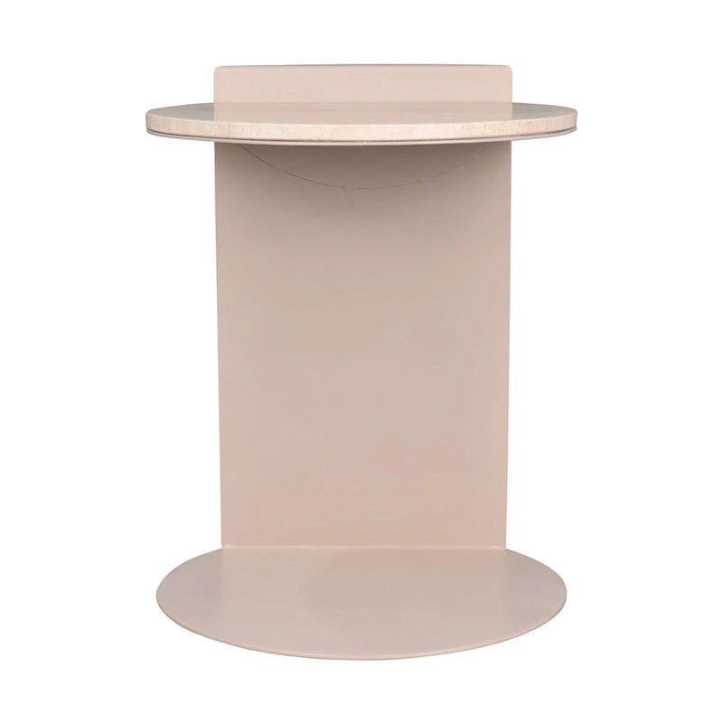 Javier 20 Contemporary Natural Marble/Metal Handmade C-Shaped End Table, Beige/Pink Beige, by JONATHAN Y.