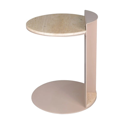 Javier 20 Contemporary Natural Marble/Metal Handmade C-Shaped End Table, Beige/Pink Beige, by JONATHAN Y.