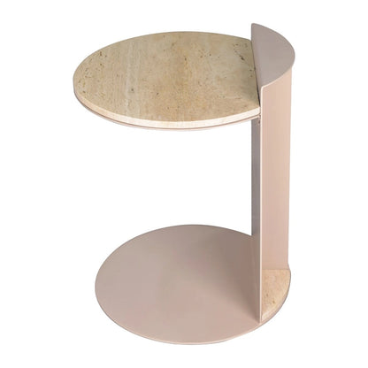Javier 20 Contemporary Natural Marble/Metal Handmade C-Shaped End Table, Beige/Pink Beige, by JONATHAN Y.