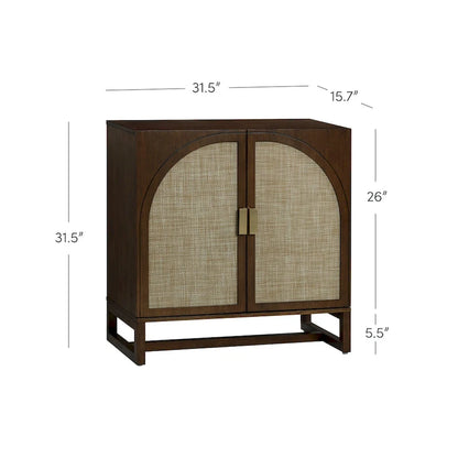 Paxton Boho Wood Storage Cabinet with Doors, Small Storage Cabinet or TV Stand with Rattan Door Details