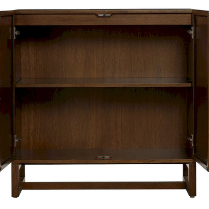 Paxton Boho Wood Storage Cabinet with Doors, Small Storage Cabinet or TV Stand with Rattan Door Details