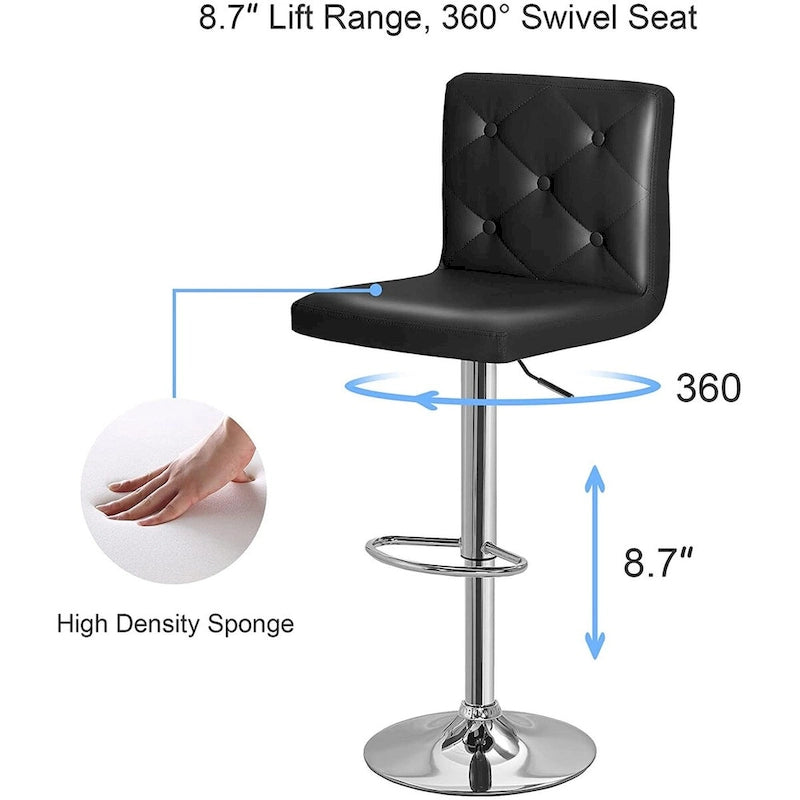 Javlergo Bar Stools Set of 2 Adjustable Swivel PU Leather Barstools with Back and Footrest
