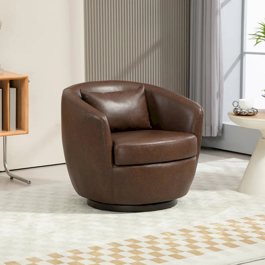 Upholstered Swivel Barrel Armchair with Storage Modern Living Room Side Chair for Bedroom, Office, Reading Spaces- PU