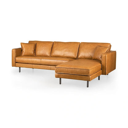 D'Arcy Tan Leather Chaise Sectional - 72.8L x 39.4W x 33.9H