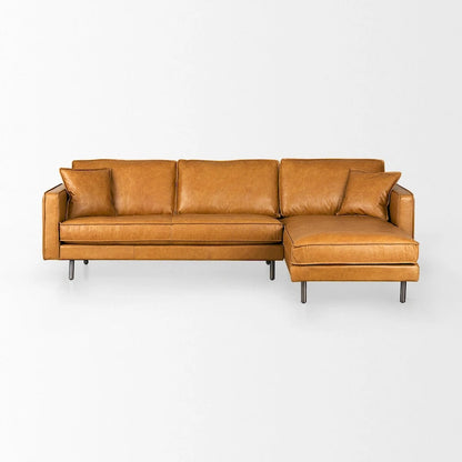 D'Arcy Tan Leather Chaise Sectional - 72.8L x 39.4W x 33.9H