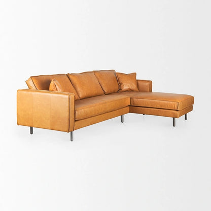 D'Arcy Tan Leather Chaise Sectional - 72.8L x 39.4W x 33.9H