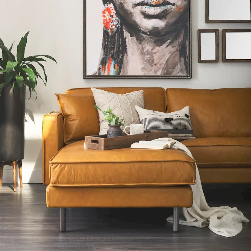 D'Arcy Tan Leather Chaise Sectional - 72.8L x 39.4W x 33.9H