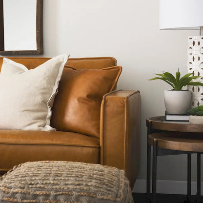 D'Arcy Tan Leather Chaise Sectional - 72.8L x 39.4W x 33.9H