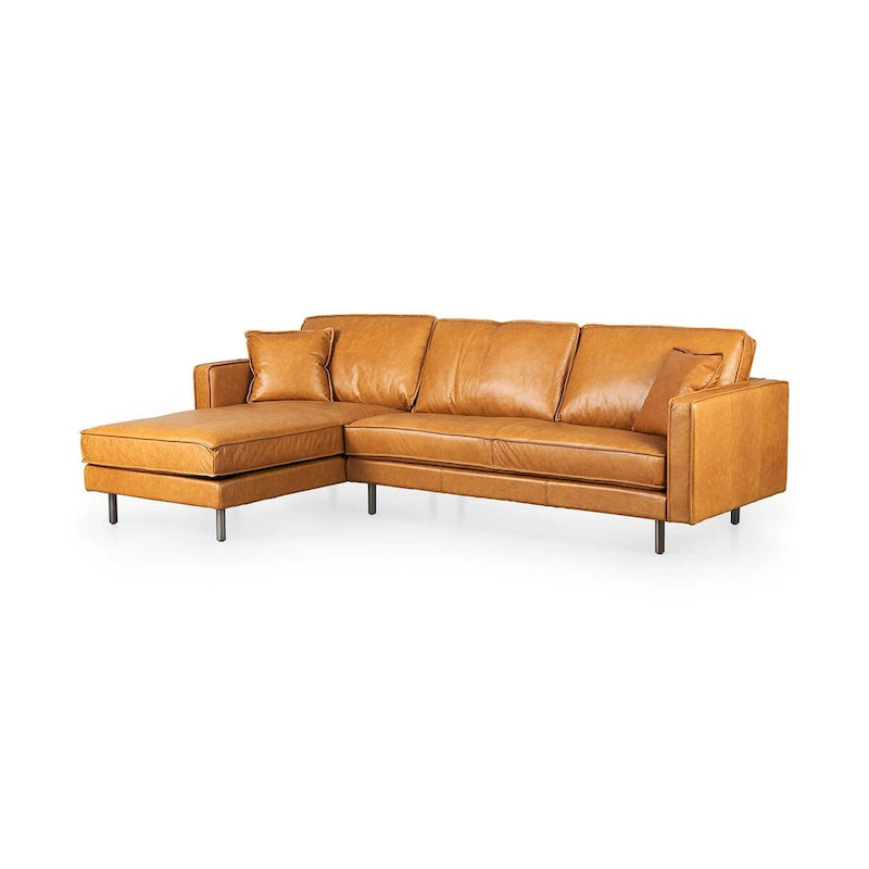 D'Arcy Tan Leather Chaise Sectional - 72.8L x 39.4W x 33.9H
