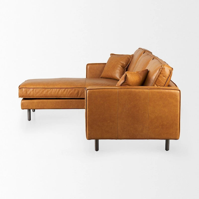 D'Arcy Tan Leather Chaise Sectional - 72.8L x 39.4W x 33.9H