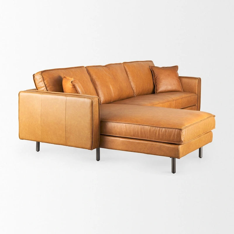 D'Arcy Tan Leather Chaise Sectional - 72.8L x 39.4W x 33.9H