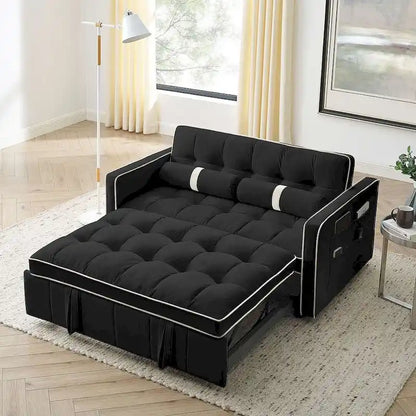 Modern 55.5 Velvet Pull-Out Adjustable Sofa Bed with Side Pockets