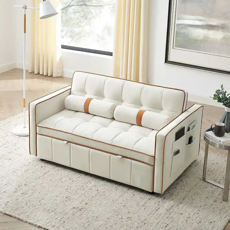 Modern 55.5 Velvet Pull-Out Adjustable Sofa Bed with Side Pockets