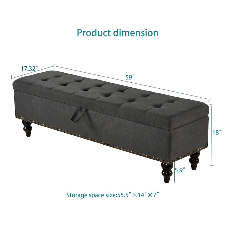 59 Bed Bench Ottoman with Storage Fabric