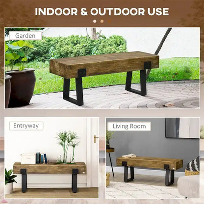 Garden Bench w/Metal Legs,Rustic Wood Effect Concrete Entryway Bench