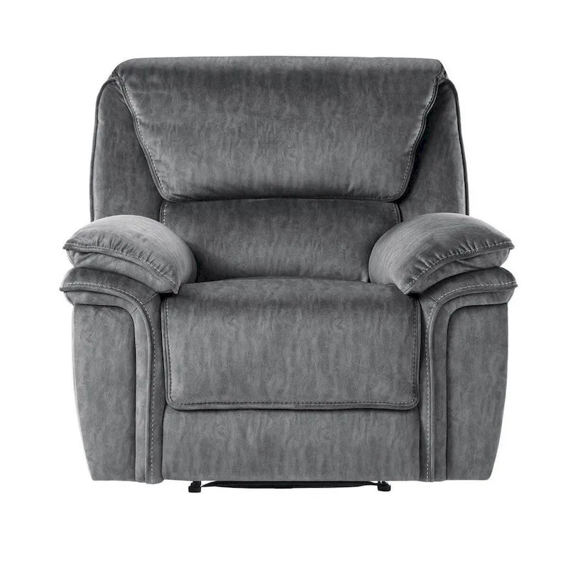 Muir 38 Inch Manual Recliner Chair, Tufted Back Gray Microfiber, Solid Wood
