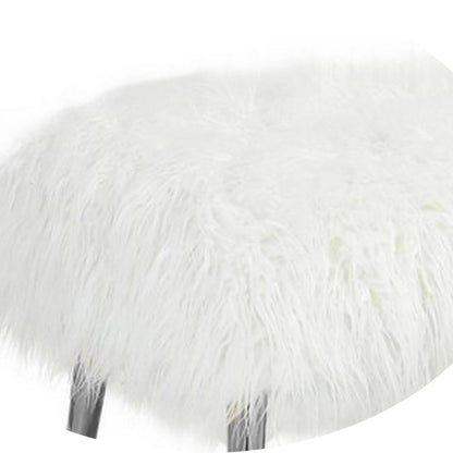 Ammy 45 Inch Bench with Foam Fill Seat, White Faux Fur, Silver Metal Legs