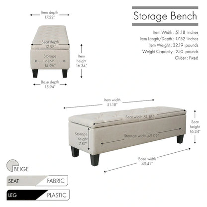 Porthos Home Vero Fabric Flip Top Button Tufted Storage Bench