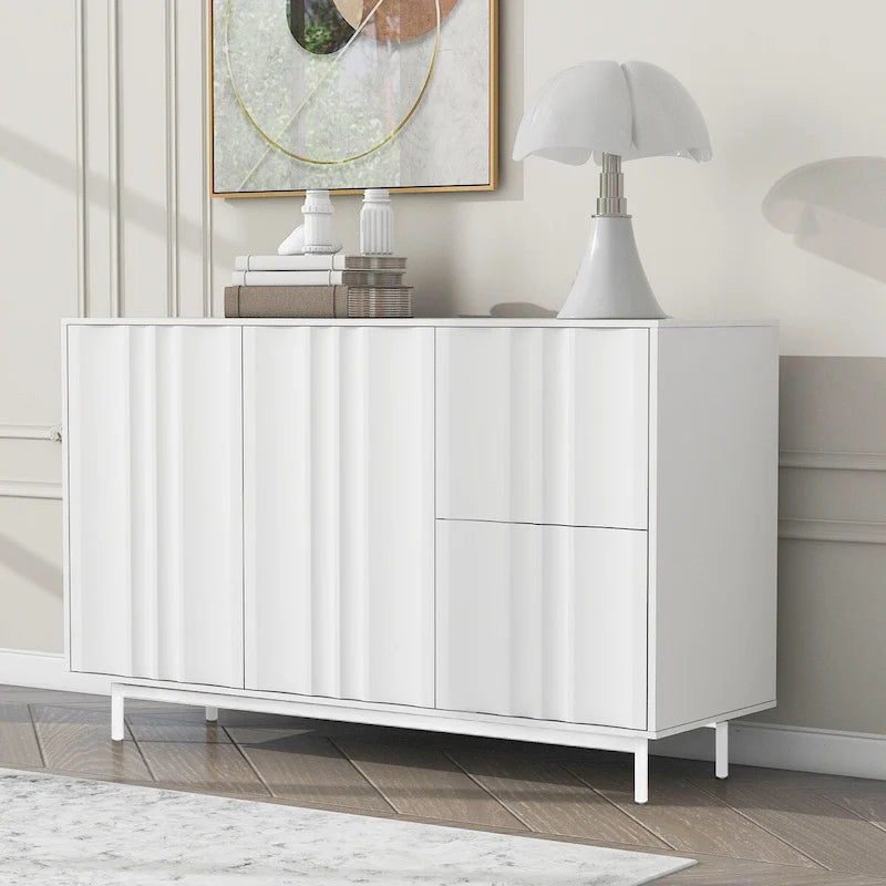 Wave Pattern Storage Cabinet with 2 Doors and 2 Drawers, Adjustable, Suitable for Study,Entrance and Living Room