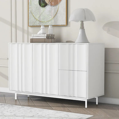 Wave Pattern Storage Cabinet with 2 Doors and 2 Drawers, Adjustable, Suitable for Study,Entrance and Living Room