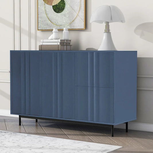 Wave Pattern Storage Cabinet with 2 Doors and 2 Drawers, Adjustable, Suitable for Study,Entrance and Living Room