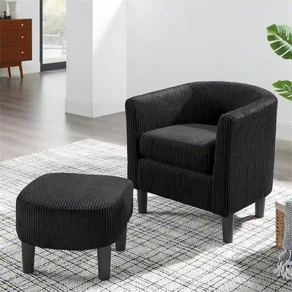 Modern Fabric Upholstered Accent Chair with Ottoman Foot Rest