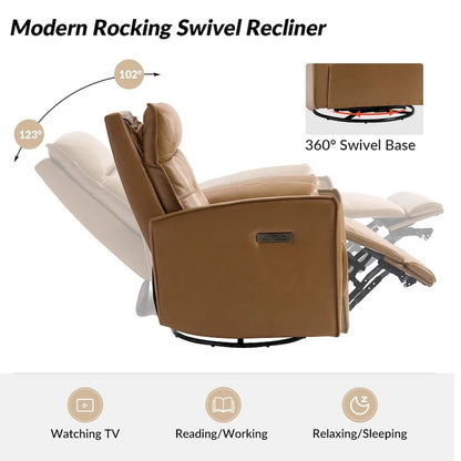 Alberto Mordern Genuine Leather Power Recliner with USB Charging Port by HULALA HOME