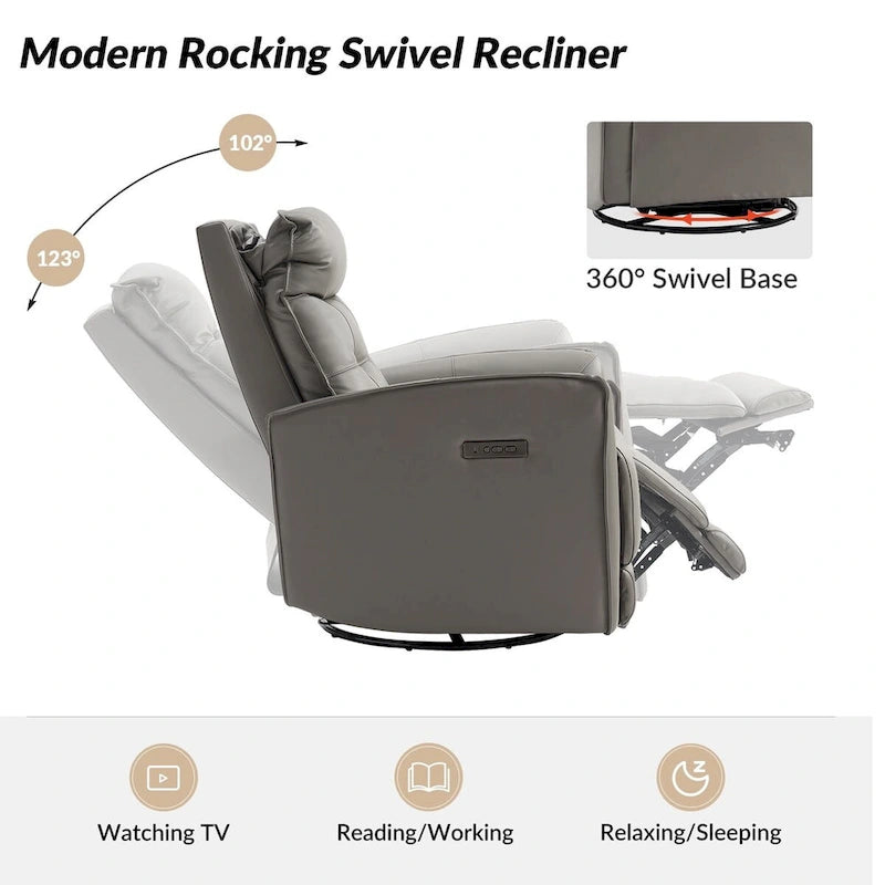 Alberto Mordern Genuine Leather Power Recliner with USB Charging Port by HULALA HOME