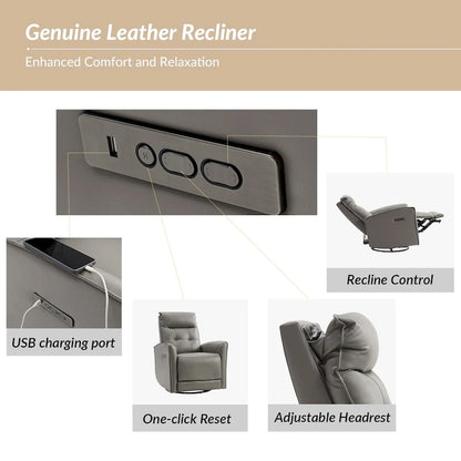 Alberto Mordern Genuine Leather Power Recliner with USB Charging Port by HULALA HOME