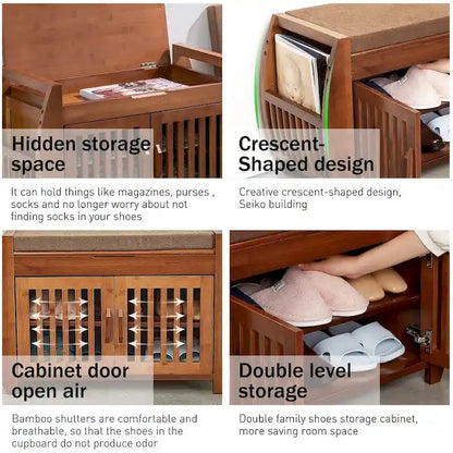 Bamboo Shoe Storage Bench with Storage Space and Padded Seat Cushion, for Entryway, Living Room, Bedroom, Brown