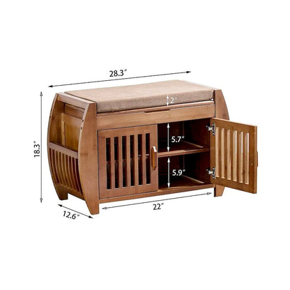 Bamboo Shoe Storage Bench with Storage Space and Padded Seat Cushion, for Entryway, Living Room, Bedroom, Brown