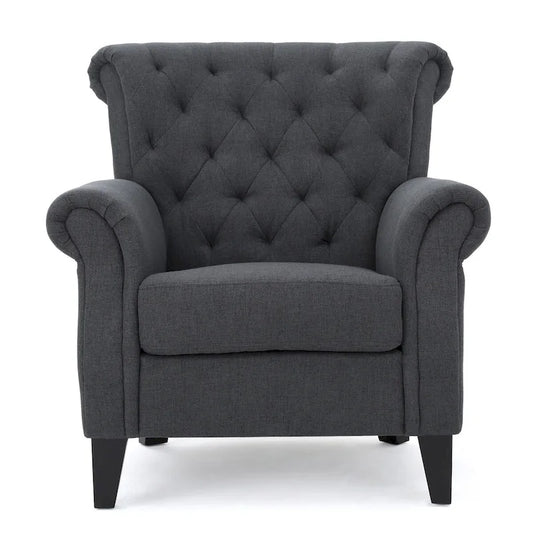 Accent Chair With Tufted Backrest With Wooden Legs