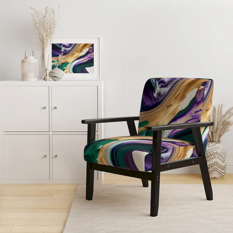 Designart Purple, Green And Gold Bold Strokes I Upholstered Modern & Contemporary Accent Chair and Modern Arm Chair