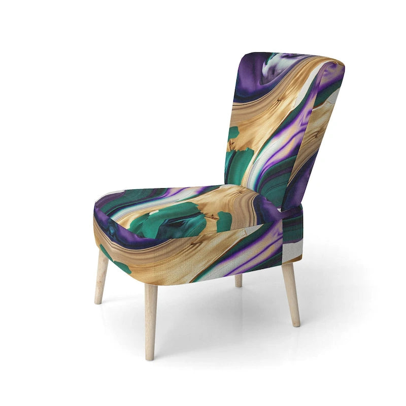 Designart Purple, Green And Gold Bold Strokes I Upholstered Modern & Contemporary Accent Chair and Modern Arm Chair