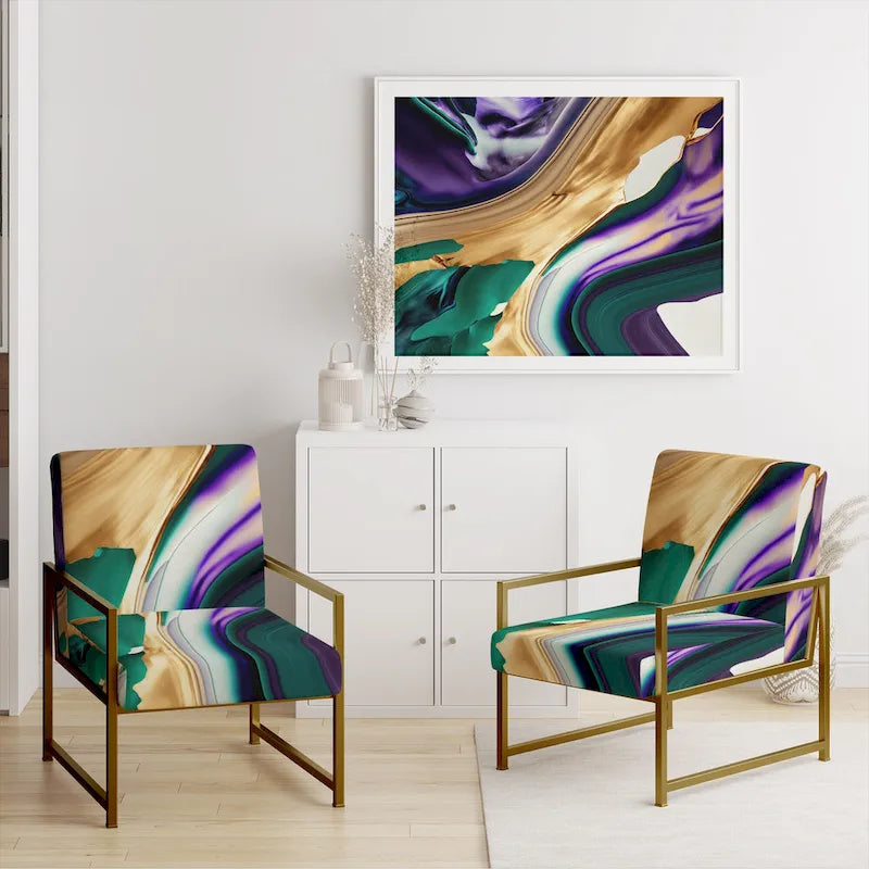 Designart Purple, Green And Gold Bold Strokes I Upholstered Modern & Contemporary Accent Chair and Modern Arm Chair