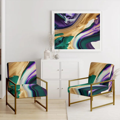 Designart Purple, Green And Gold Bold Strokes I Upholstered Modern & Contemporary Accent Chair and Modern Arm Chair