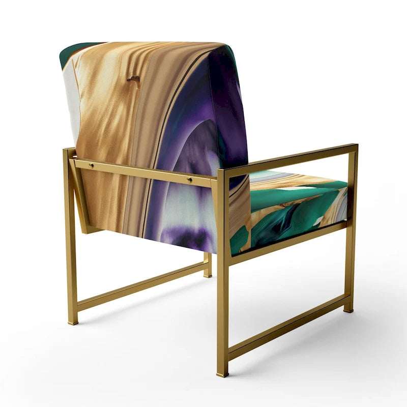 Designart Purple, Green And Gold Bold Strokes I Upholstered Modern & Contemporary Accent Chair and Modern Arm Chair