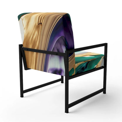 Designart Purple, Green And Gold Bold Strokes I Upholstered Modern & Contemporary Accent Chair and Modern Arm Chair