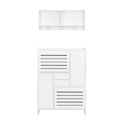 Shoe Cabinet with Wall Cabinet, Space-saving Design Foyer Cabinet with 2 Flip Drawers, Versatile Side Cabinet for Hallway, White
