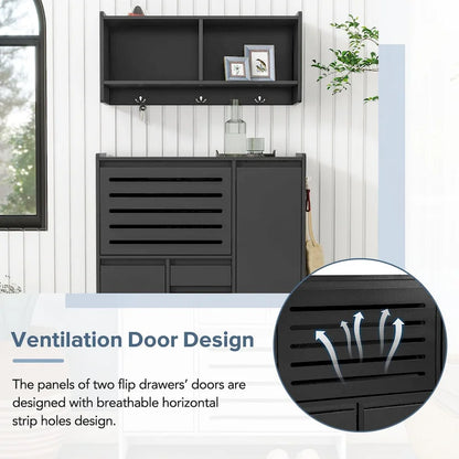 Shoe Cabinet with Wall Cabinet, Space-saving Design Foyer Cabinet with 2 Flip Drawers, Versatile Side Cabinet for Hallway, White