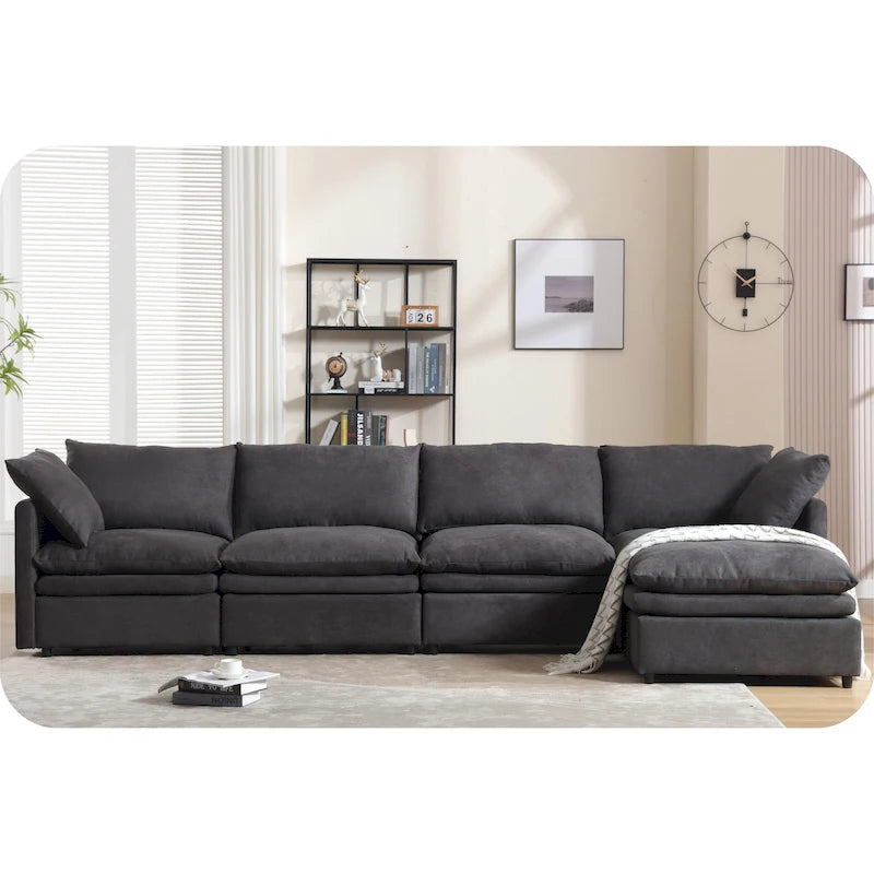 Modern Upholstered Sectional Sofa with Chaise Lounge