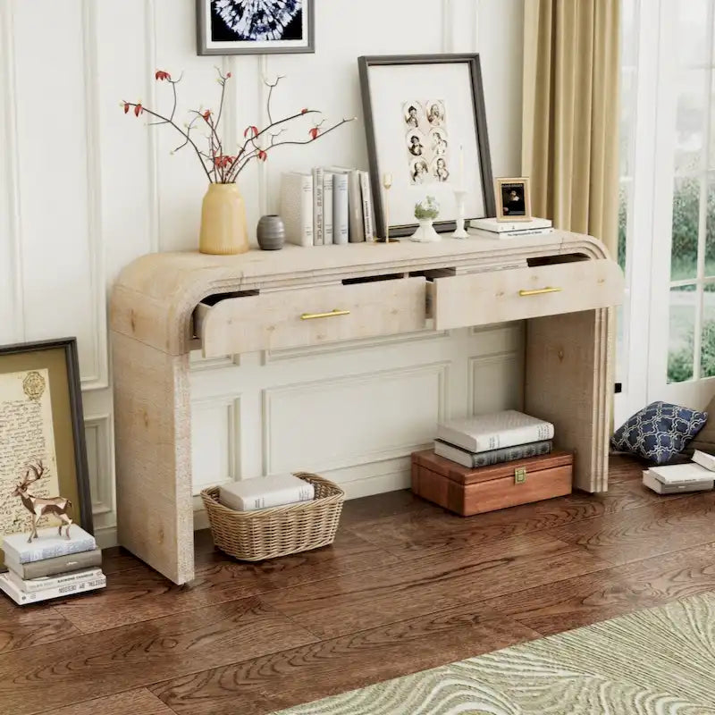 Unique Retro Silhouette Console Table with Open Style, Two Top Drawers